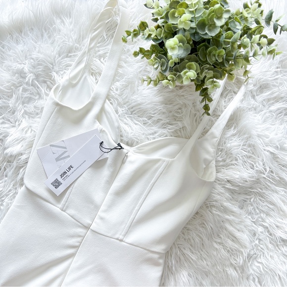ZARA Draped Corset SweetHeart Elasticized White Mini Dress - Picture 4 of 10